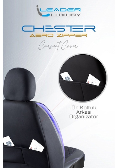 Fiat Egea Sedan Lüx Yarı Deri Oto Koltuk Kılıfı Ön Arka Takım Chester Siyah Mavi