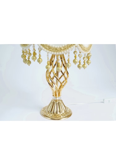 Kadife Kaplı El Yapımı  Klasik Model Abajur Gold Renk 13798784