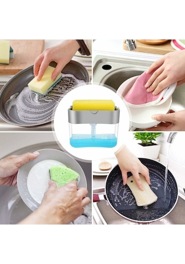 Neevoyu Küçük Gri 2'li Mutfak Sabunu Dağıtıcı - Sponge Tutucu İle 380 Ml Kapasite, Asb Malzeme, Ev Ve Ticari Kullanım Diğer