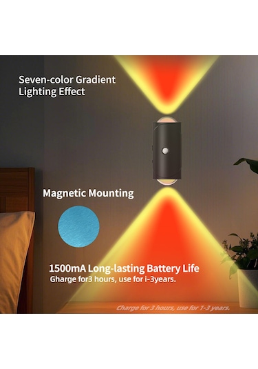 Xiyyadms Usb Şarjlı Rgb Renkli Led Gece Lambası, Ir Sensörlü 110 , Işıktayını Ayarlayabilir, Duvar/üstü Montaj, Taşınabilir, Dolap/entrance/ Koridor İçin, 1500mah Pil, Pc Malzeme Siyah
