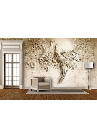 3 Boyutlu Kabartma Tavus Kuşu Duvar Kağıdı Relief