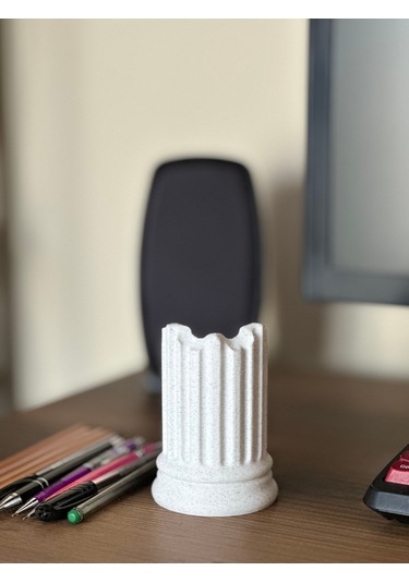 Sütun Kalemlik & Masa Düzenleyici - Hediyelik 9,5 Cm Mermer Beyazı