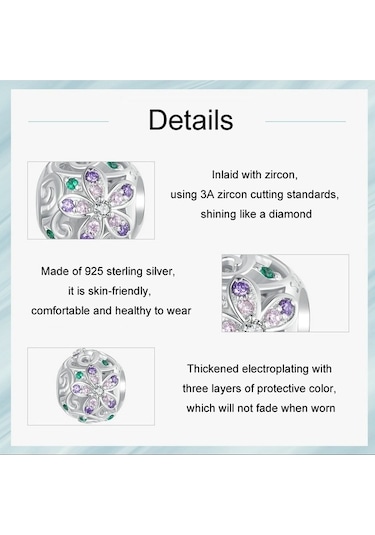 Fastbuy S925 Ayar Gümüş Platin Kaplama Çiçek Boncuk Scc2741, Renkli İçi Boş Dıy Asma Boncuk Çok Renkli