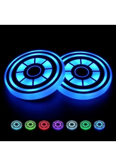 Geeksen 2 Adet Şarjlı Titreşim Sensörlü Led Araba Fincan Tutucu Lambası - 7 Renkli Degrade Araç İçi Dekorasyon Aydınlatma