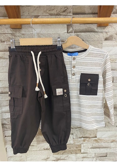 Lacıel Parıs Paraşüt Pantolonlu Erkek Çocuk Eşofman Takım Kahverengi