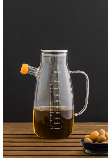 Porsima 2092 Metal Kapaklı Vakumlu Ölçekli Borosilikat Cam Yağdanlık Yağlık Sirkelik 1000ml Şeffaf