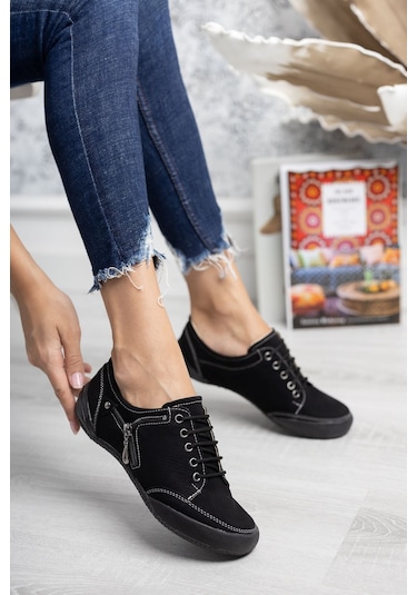 2234 Anatomik Tabanlı Kadın Günlük Spor Babet Ayakkabı Siyah