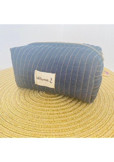 İdiluna Lacivert Denim Kapitoneli Ve Astarlı Şık Makyaj Çantası