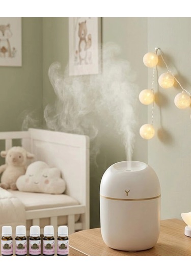Kompakt Mini Hava Nemlendirici 5 Esans Hediyeli Led Işıklı Usb Aromaterapi Cihazı Renkli