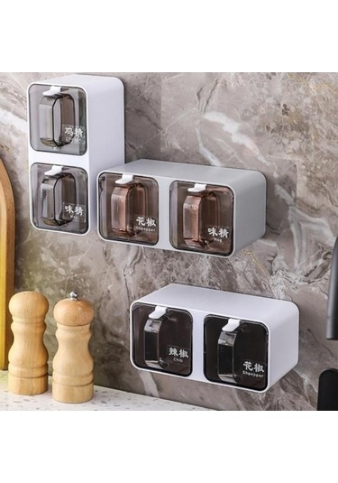 Novahub Gri Duvara Monte Baharat Kavanozları 300/600/900/1200ml Kaşıkla Düzenleme Kutusu Yerden Tasarruf Sağlayan Mutfak Depolama 900 Ml 3 Gri Gri