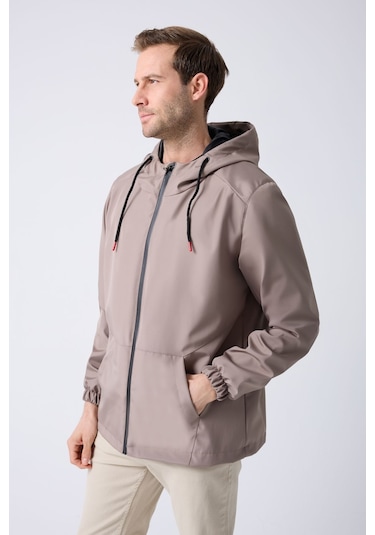 Freemen Erkek Vizon Astarlı Kanguru Su Ve Rüzgar Geçirmez Kapüşonlu Yağmurluk Vizon