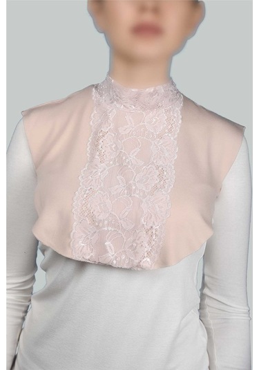 Altobeh Kadın Penye Tesettür Daire Yakalı Dantelli Boyunluk - Bej