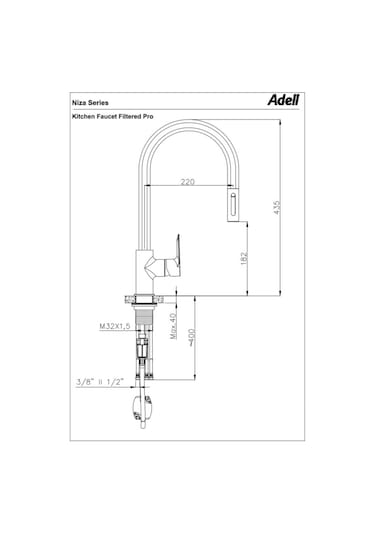 Adell Niza Krom Spiralli 3 Yollu Arıtma Çıkışlı Mutfak Bataryası Krom