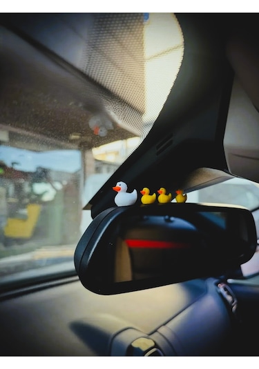 4 Parça Sevimli Ördek Ailesi Dikiz Aynası Süsü - Dekoratif Obje Torpido Süsü Oto Aksesuar Araba Süsü