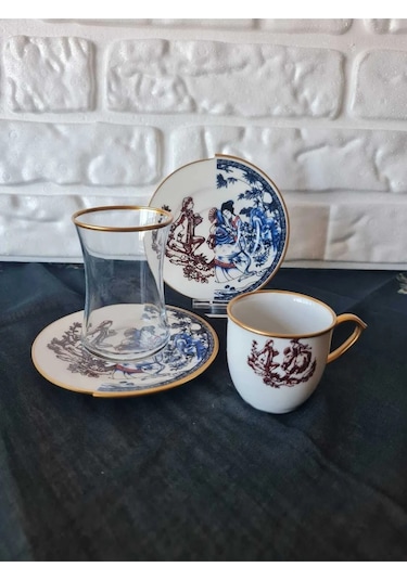 Fermato 18 Parça 6 Kişilik Çay Ve Türk Kahvesi Fincanı Takımı Ancora Serisi Renkli