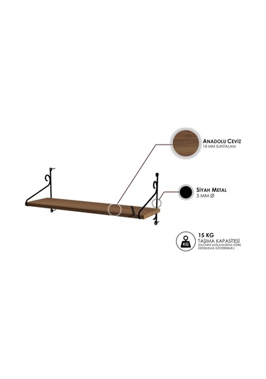 Decormet Seramoni Raf Seti 1 Raflı 200 720 Ceviz Çok Renkli
