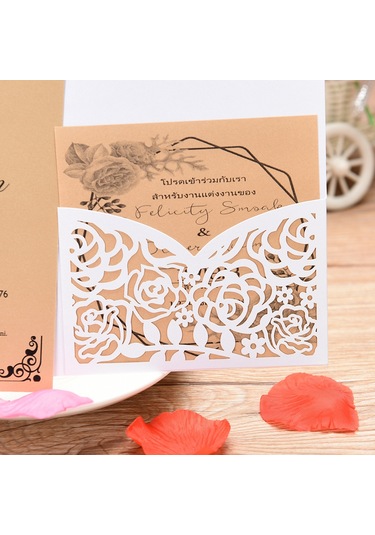 Yaozixa 10 Adet Gümüş Aynalı Kağıt Davetiye Kılıfı - Gül Desenli, Düğün/doğum Günü/toplantı İçin, D0123 Beyaz İç Kart Yok XL