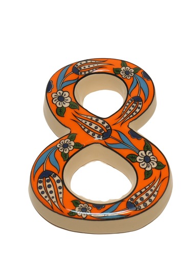 Seramik Kapı Adres Numaraları (0-9) Turuncu Lale Desen