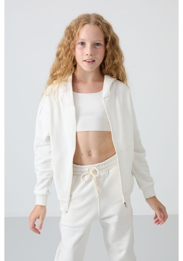 Tommy Life Ekru Pamuklu İçi Tüylü Yumuşak Dokulu Standart Fit Nakışlı Kız Çocuk Eşofman Takım - 75148 Ekru