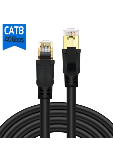 Yunboo Yüksek Hızda Cat8 Ethernet Kablosu - 40gbps, 2000mhz, 10 Metre, Siyah Uçlu