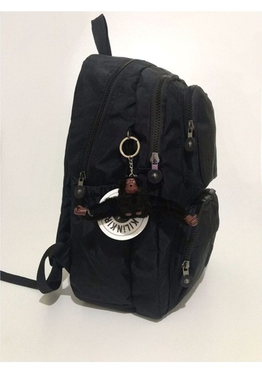 Klinkır Çok Gözlü Okul Için Uygun Kumaş Sırt Çantası Siyah Siyah Siyah