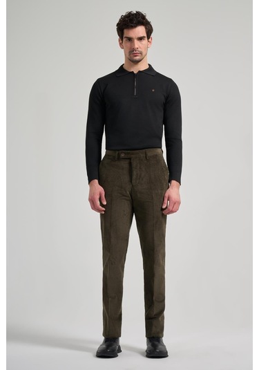 Koyu Haki Pamuklu Yandan Cepli Comfort Fit Kadife Pantolon 1003245160 Koyu Haki