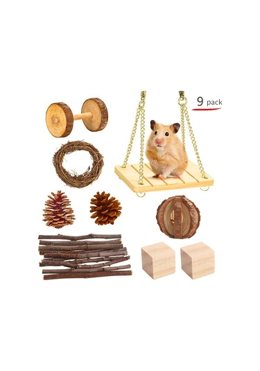 Samdoo Küçük Evcil Hayvanlar İçin Ahşap Chew Oyun Seti - Tırnak Tazeleme Ve Stres Azaltma - Tavşan, Hamster, Gine Pig İçin 9 Parça