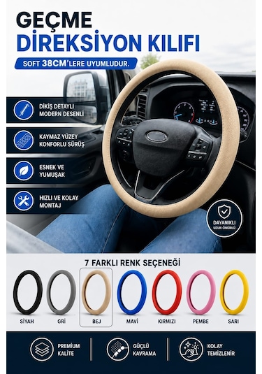 Direksiyon Kılıfı Geçme 38cm Soft Bej Dkg001b Fermeq