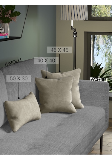 Dokulu Keten Renk Kırlent Kılıfı Bej Keten Rengi