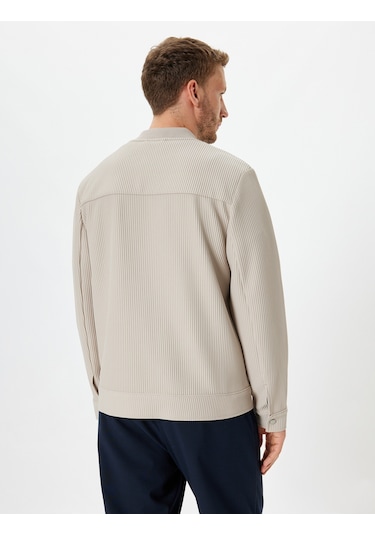 Koton Bomber Ceket Fitilli Fermuarlı Bej 5wam50021hw Ekru