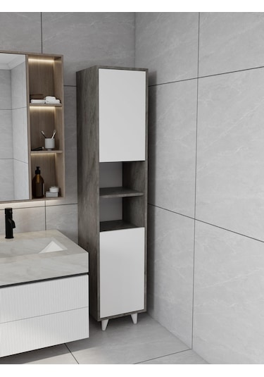 Riva Çamaşır Sepetli Banyo Dolabı Hanoi Beyaz Renk