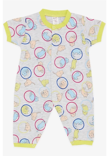 Breeze Kız Bebek Kısa Kollu Tulum Sevimli Kedicik Desenli 0 3 Ay 6 Ay, Açık Gri Melanj Açık Gri Melanj