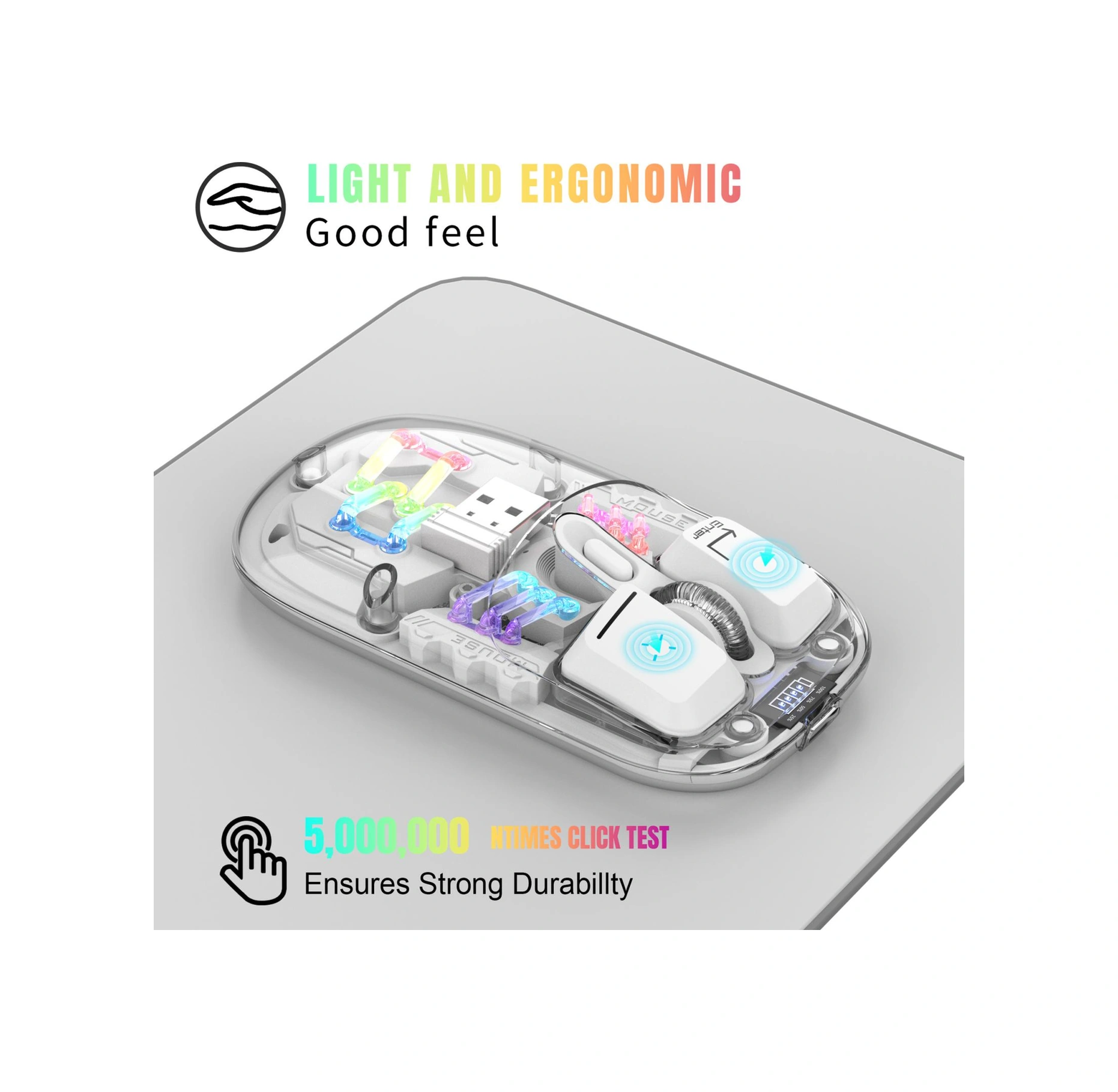 Sones Hxsj T200 Çift Modlu 2.4g Bt5.0 Şeffaf Rgb Kablosuz Fare Diğer