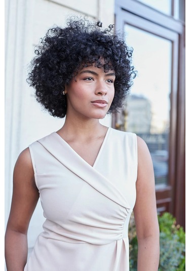 Kruvaze Anvelop Önü Büzgülü Şal Yakalı Kolsuz Likralı Krep Kumaş Elbise-taş Taş