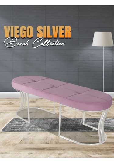 Viego Silver Collection- Pembe Kapitoneli Chester Model Puf & Bench & Koltuk & Uzun Makyaj Puff & Yatak Ucu