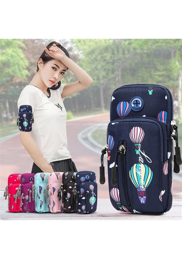 18 X 9 Cm Sıcak Hava Balonu Desenli Elastik Kol Bandı Koşu Için Cep Telefonu Kesesi Boyut: L - Gül