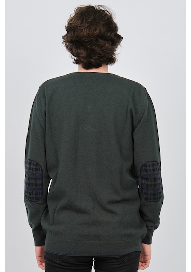 Desen Triko Erkek V Yaka Saf Yün Kazak 0246538 Yeşil Yeşil