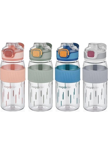 Vagonlife 550 Ml Desenli Silikon Gövde Kilitlenebilir Kapaklı Polikarbon Suluk Karışık Renk 1 Adet