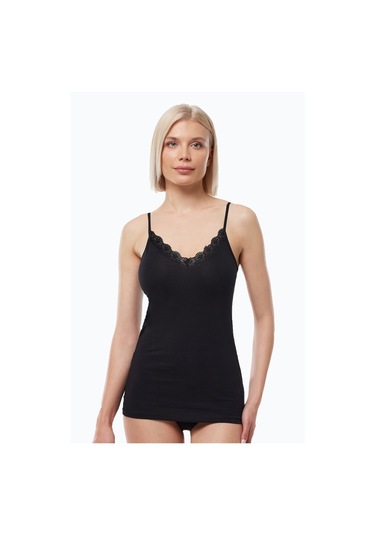 Malabadi Kadın Siyah Ince Askılı Çift Yönlü Dantelli Modal Atlet 1045 Siyah