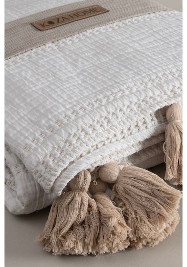 Koza Home Assos Krem Taş Yıkama Çift Kişilik Yatak Örtüsü 230x250 5035 514007 Diğer