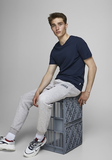 Jack & Jones Paçası Lastikli Eşofman Altı 12178421 Light Grey Melange Açık Gri - Turuncu