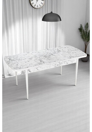 Mia Serisi Açılabilir Mutfak Masası Takımı Beyaz Mermer Desen Masa 6 Sandalye, Yemek Masası Cappucino Mia Serisi Açılabilir Mutfak Masası Takımı Beyaz Mermer Desen Masa 6 Sandalye, Yemek Masası Cappucino