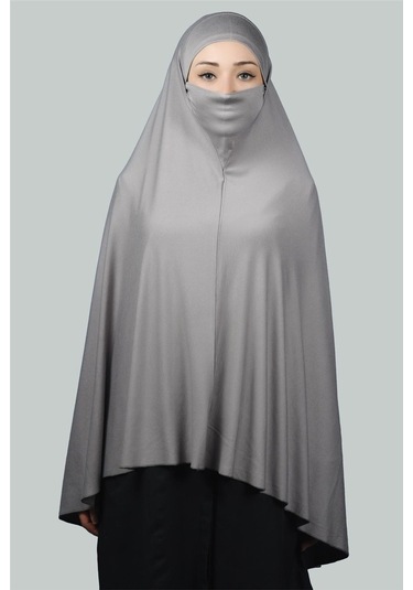 Altobeh Hazır Türban Peçeli Pratik Eşarp Tesettür Nikaplı Hijab - Namaz Örtüsü Sufle (5XL) - Gri