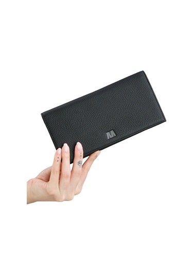 Mft Leather Hakiki Deri Kartlıklı Unisex Cüzdan Lilyum 7286 Flother Mat Siyah