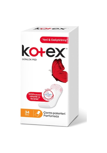 Kotex İnce Rahatlık ve Ferahlık Parfümsüz Günlük Ped 34'lü