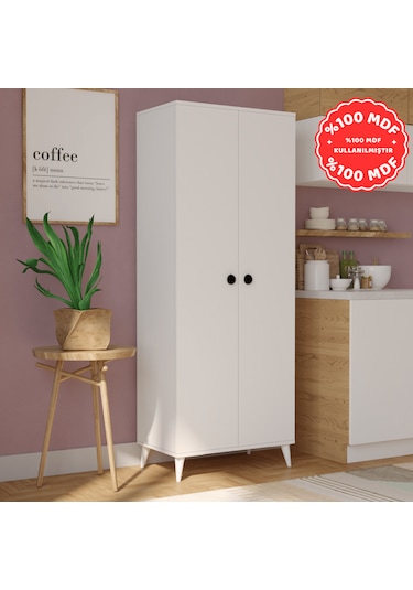İMBAŞ 2 Kapaklı 5 Raflı MEGA Çok Amaçlı Mutfak Dolabı Banyo Dolabı Beyaz %100 MDF