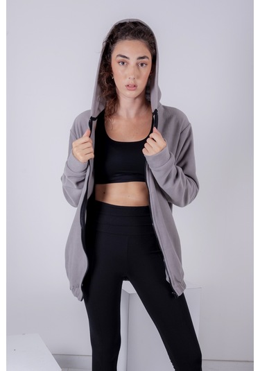 Kadın Erkek Fermuarlı Kapşonlu Polar Sweatshirt