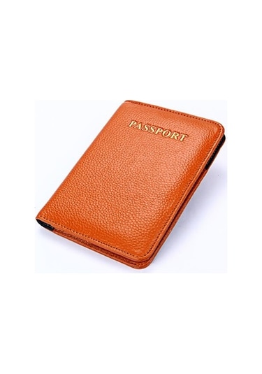 Linjinxu Seyahat İçin Litchi Dokulu Çok İşlevli Hakiki Deri Pasaport Paketi Kahverengi Kahverengi