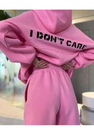 Reka Moda Nakış İşlemeli Üç İplik Sweat Takım- Pembe Pembe