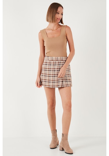 Lela Pamuk Karışımlı Regular Fit Kışlık Bayan Şort Etek 61100015 Kahve